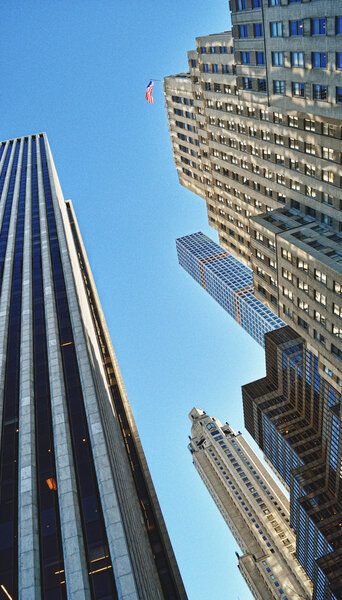 Skyscrapers of Midtown Manhattan at sunny day.