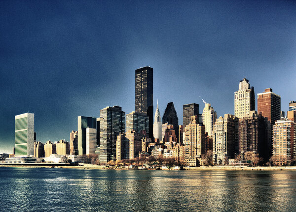 View of the Midtown Manhattan from Roosevelt Island - HDR image.