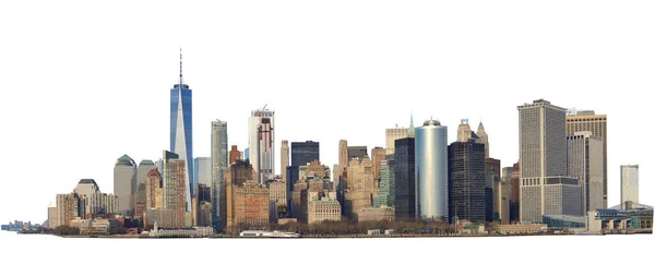 Vista Panoramica Alta Risoluzione Lower Manhattan Dal Traghetto Isolato Bianco — Foto Stock