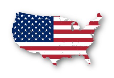 Map of the USA with american flag.