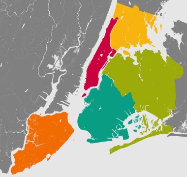Boroughs of New York City - outline map. clipart