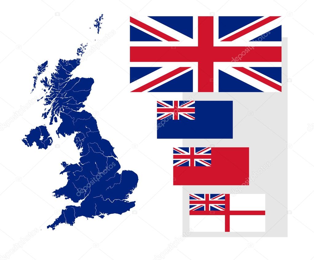 Map and flags of the United Kingdom