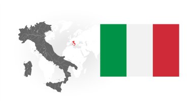 Map of Italy with rivers and National flag of Italy. clipart