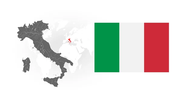Mapa da Itália com rios e Bandeira Nacional da Itália . — Vetor de Stock