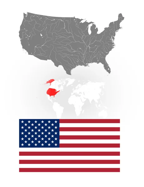 Amerika Birleşik Devletleri ve Amerikan bayrağı Haritası. — Stok Vektör