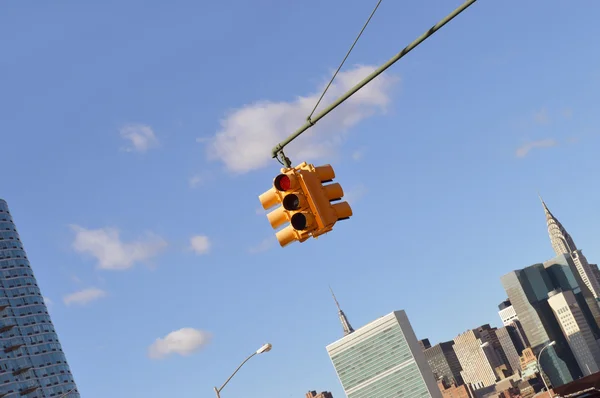 Yellow New York City traffic light.