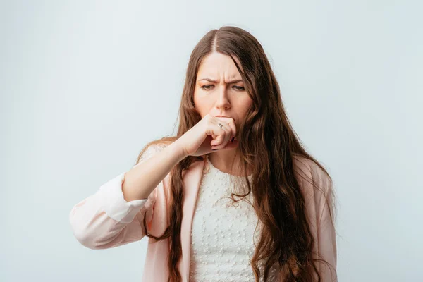 Young woman coughs — Stock Photo, Image