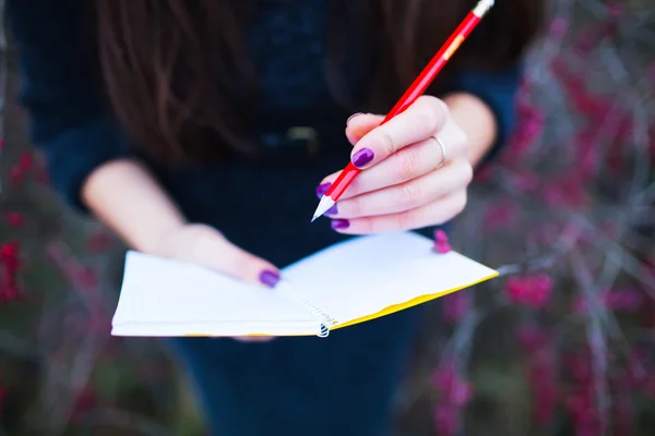 Girl  writing in a notebook — Stock Photo, Image