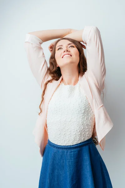 stock image young woman stretches