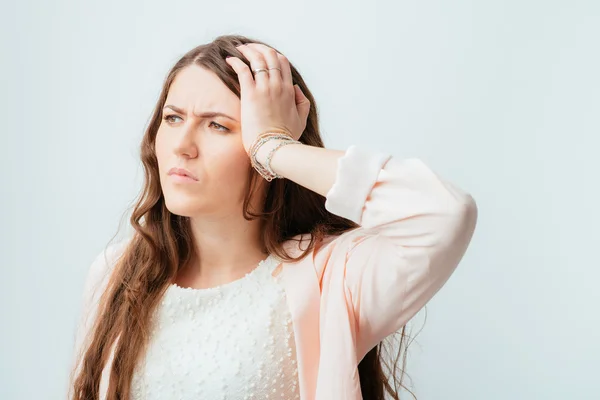 Young woman has headache — Stock Photo, Image