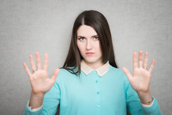 Girl shows stop gesture — Stock Photo, Image