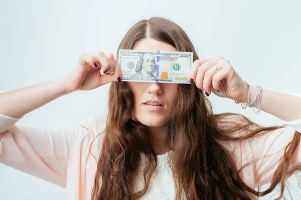 Girl with dollar bill — Stock Photo, Image