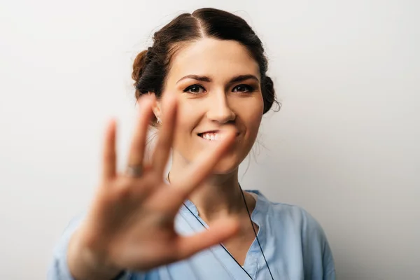 Girl showing stop gesture — Stock Photo, Image