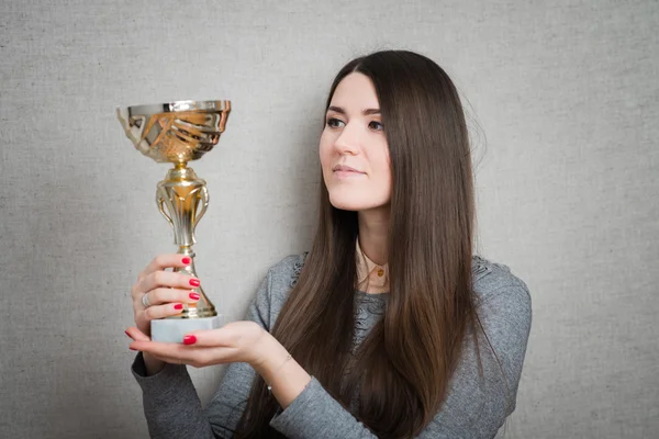 Woman winning a trophy — Stock Photo, Image