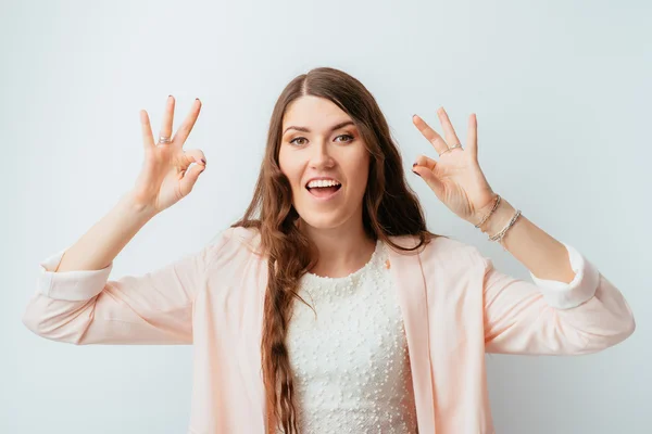 Woman shows OK gesture — Stock Photo, Image