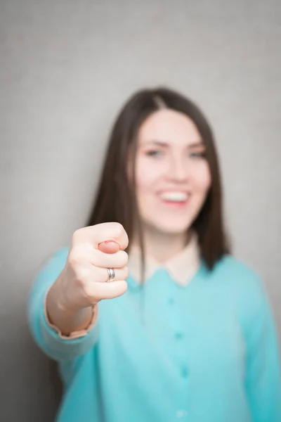 Mulher mostrando gesto de figo — Fotografia de Stock