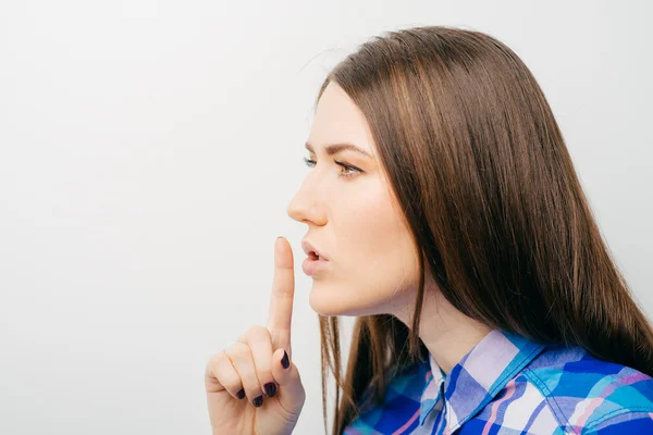 Mujer con silencio silencio signo gesto — Foto de Stock