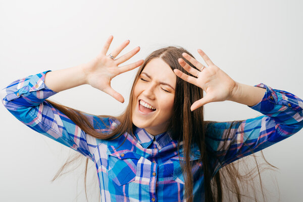 girl requiring stop with her hands