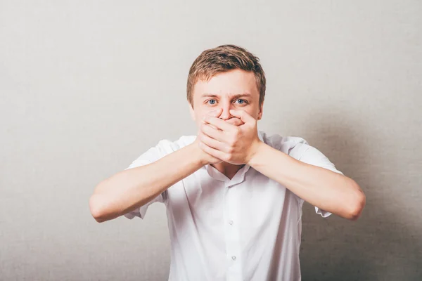 Man closes her mouth — Stock Photo, Image