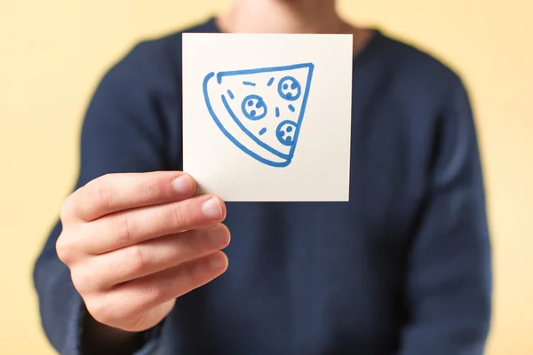 Pizza drawing in hand — Stock Photo, Image