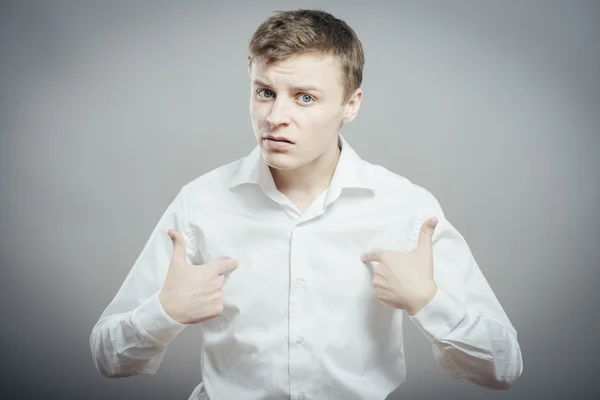 Man shows his fingers on himself — Stock Photo, Image