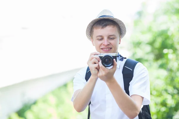 Touristin fotografiert — Stockfoto