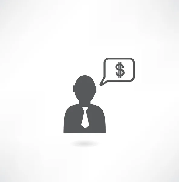 Hombre con corbata pensando en el icono del dinero — Vector de stock