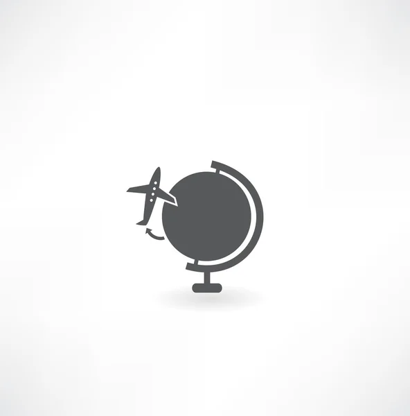 Globe en vliegtuigpictogram — Stockvector