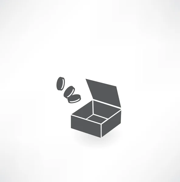 Caja con icono de monedas — Vector de stock