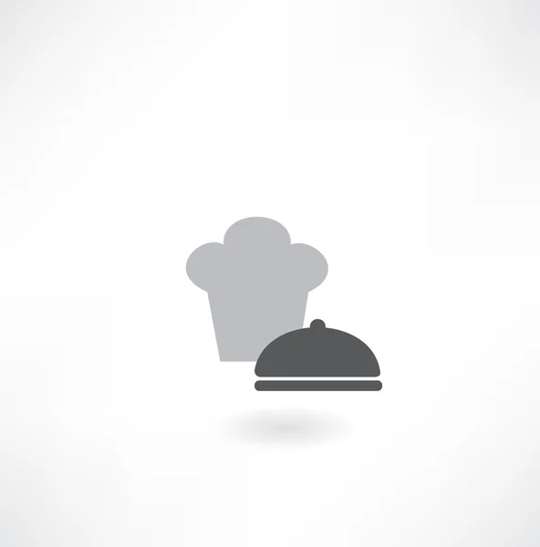 Chef-kok hoed met schotel — Stockvector