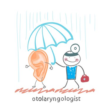 Bir şemsiye tutan otolaryngologist