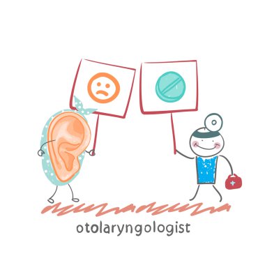 Bir poster otolaryngologist tutar