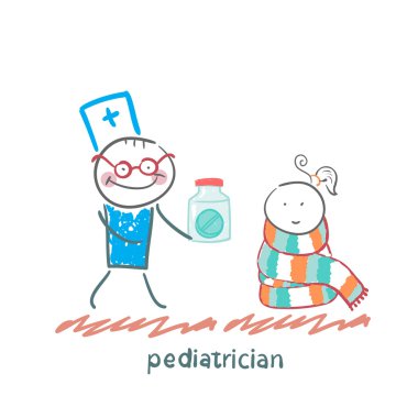 bir çocuk için ilaç veren çocuk doktoru