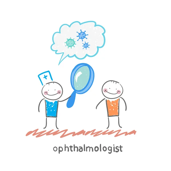 Ophthalmologist tells the patient about bacteria — Stock Vector