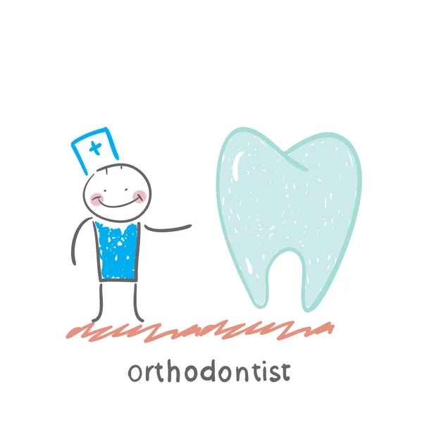 Orthodontist is met grote tanden — Stockvector