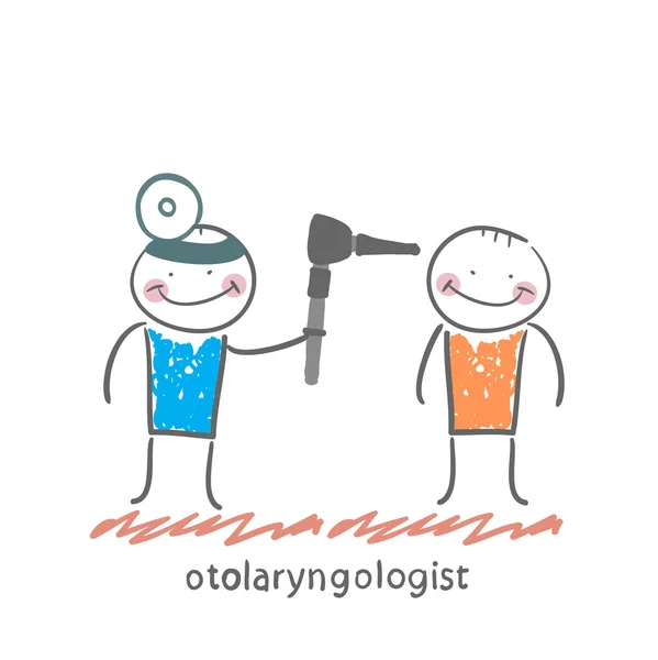 Otolaryngologist hastanın kulak ele alıyor. — Stok Vektör