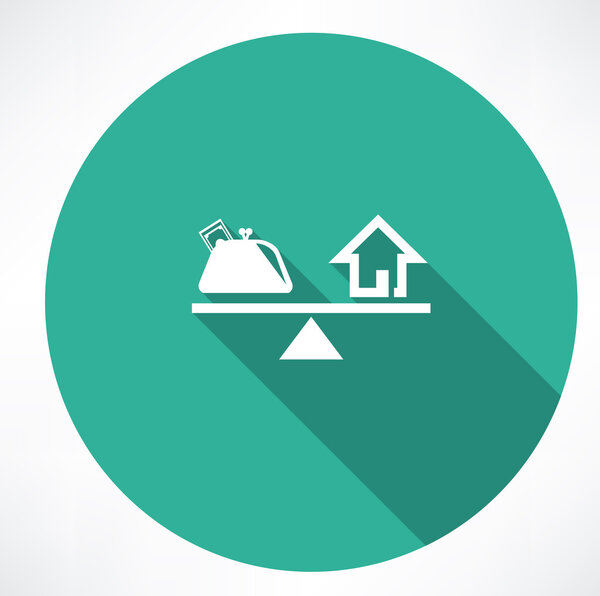 Scales with money and house icon