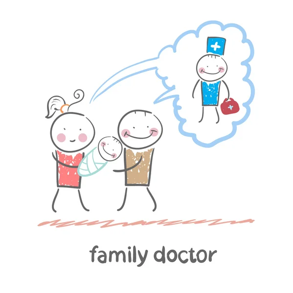 Family thinks about the family doctor — Stock Vector
