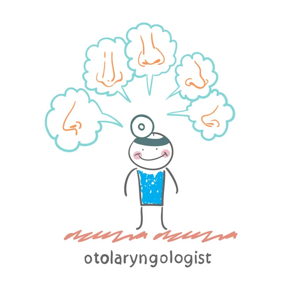 Otolaryngologist hakkında farklı burunlar olduğunu düşünüyor. — Stok Vektör
