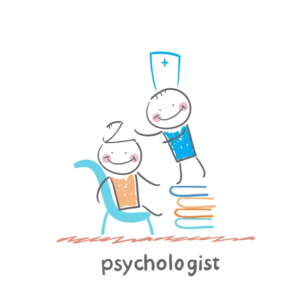 Psychologist is on a stack of books — Stock Vector