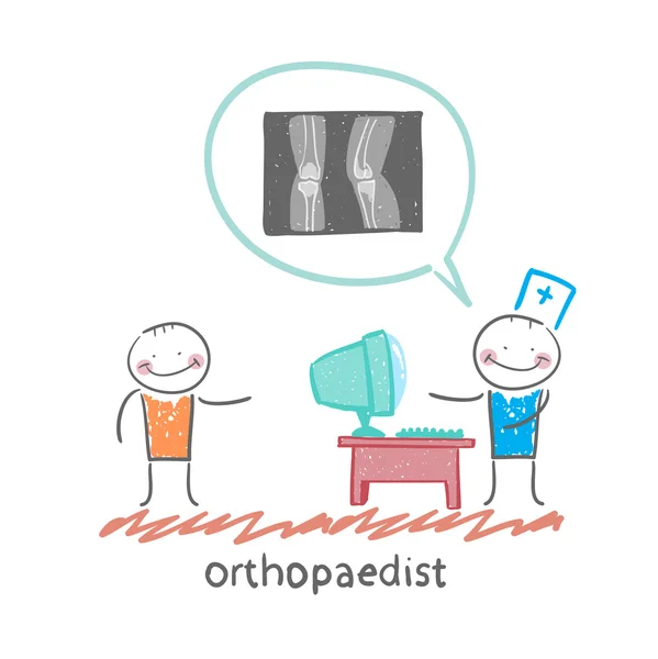 Orthopédiste parle d'une radiographie — Image vectorielle