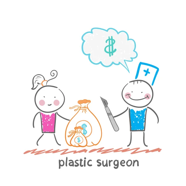 El cirujano plástico piensa en el dinero — Vector de stock