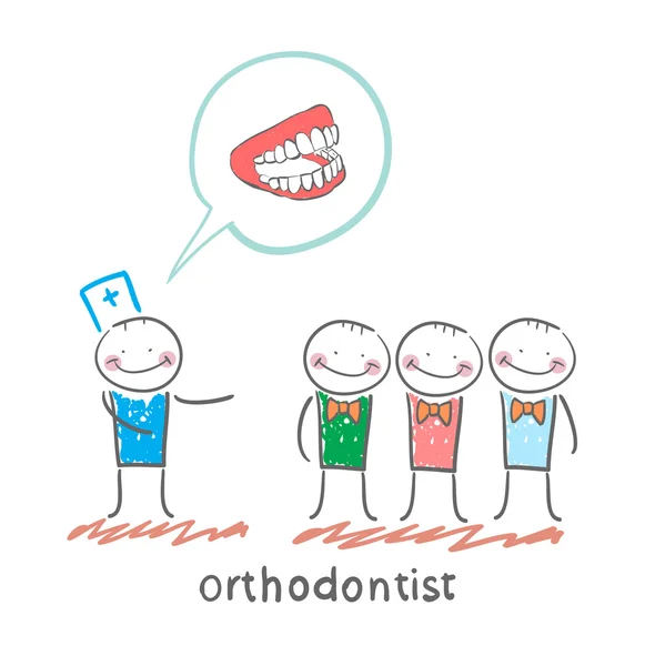 Orthodontist zegt met patiënten — Stockvector