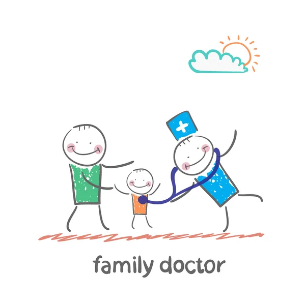 Médico de familia con un niño — Vector de stock