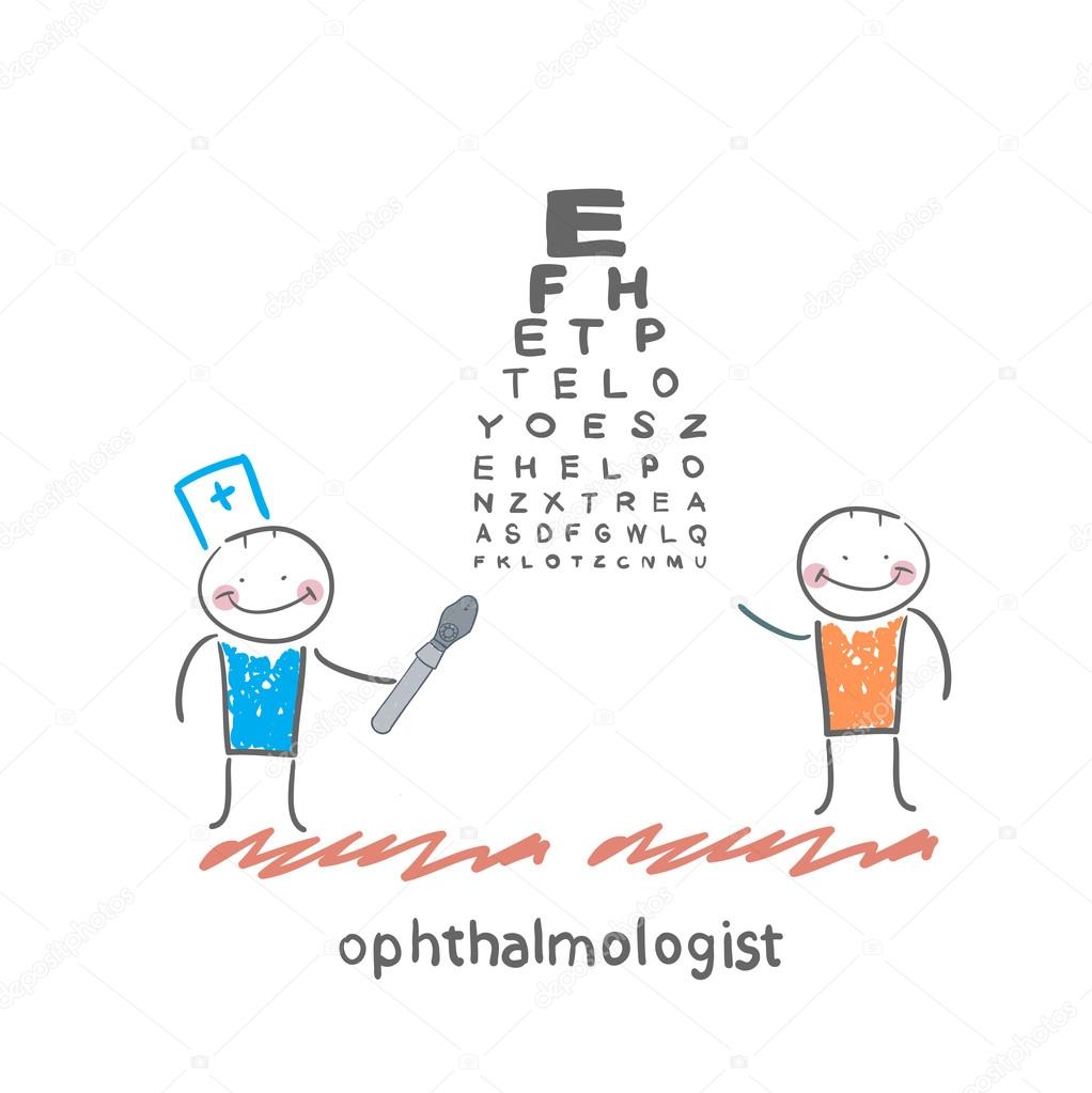 Ophthalmologist checks sight of the patient