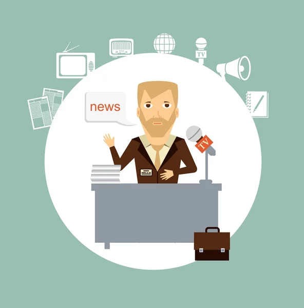 Journalist tells the news — Stock Vector