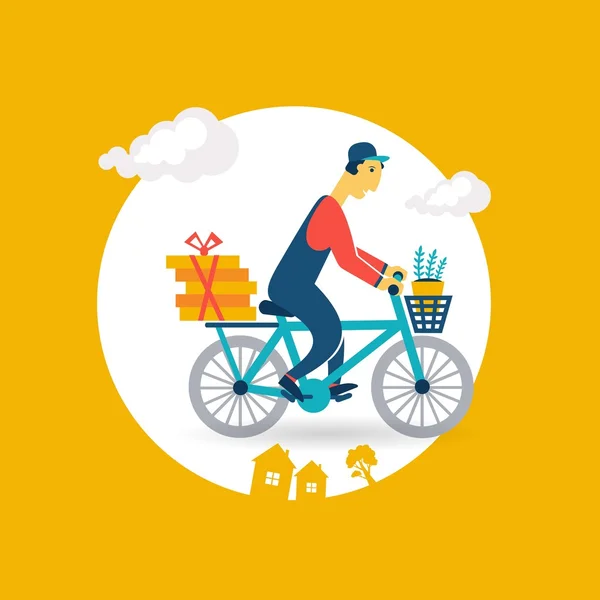 Courier βόλτες με ένα ποδήλατο — Διανυσματικό Αρχείο