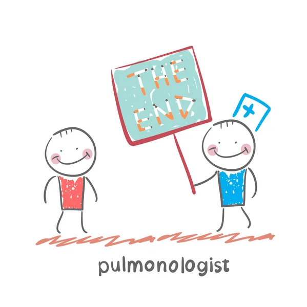 Pulmonólogo muestra un cartel — Vector de stock