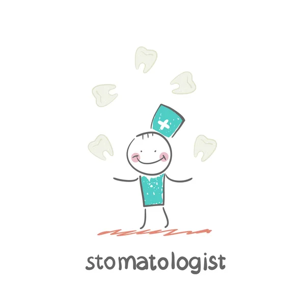 Stomatologist jongleert tanden — Stockvector