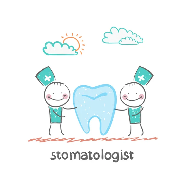 Stomatologo esaminando dente paziente — Vettoriale Stock